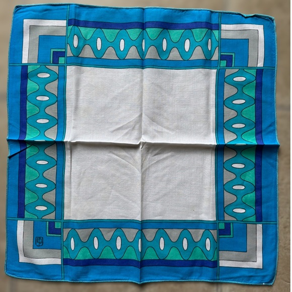 Vintage Emilio Pucci Blue Mod Mid Century Round Tablecloth & 3 Napkins Set Rare - Picture 10 of 14